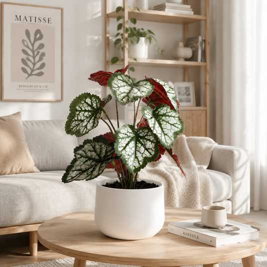 Faux Begonia Leaves Mini Potted Plant - Real Touch Artificial Tabletop Greenery for Home Office Decor