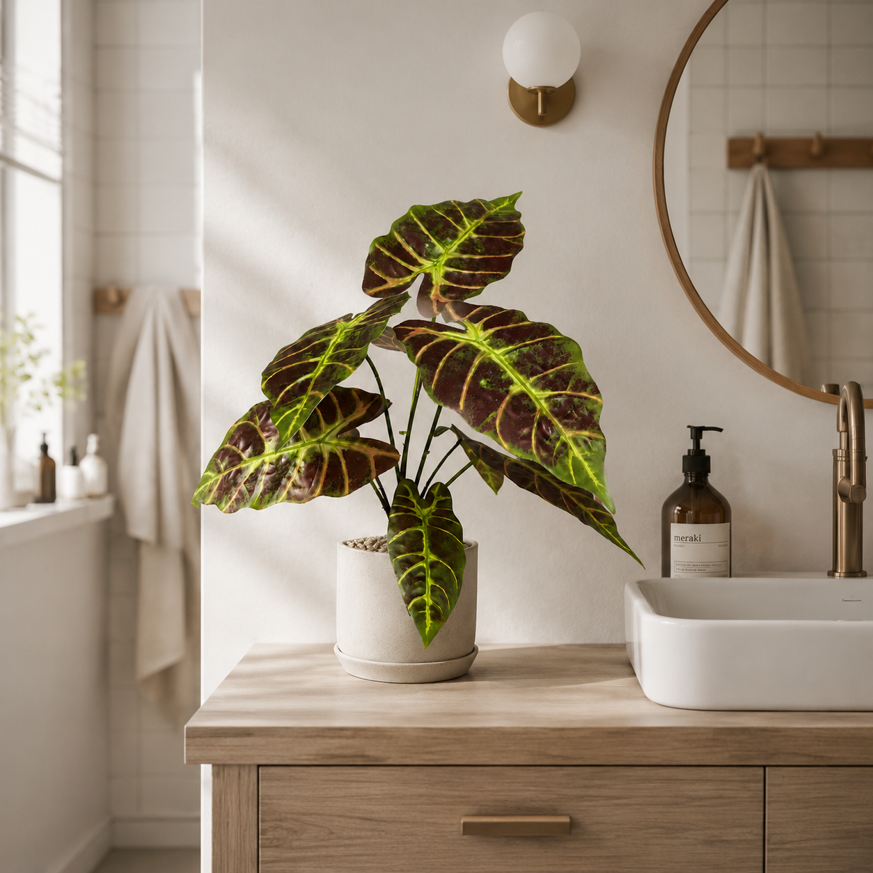9-Stem Real-Touch Faux Peacock Plant Leaves  - About 12" Artificial Calathea Foliage for Home & Office Decor