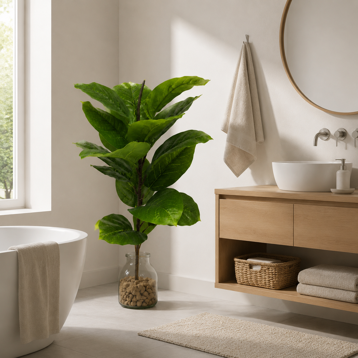 Real-Touch Faux Fiddle Leaf Fig Tree (19 in) | Artificial Ficus Lyrata(Pot Not Included)