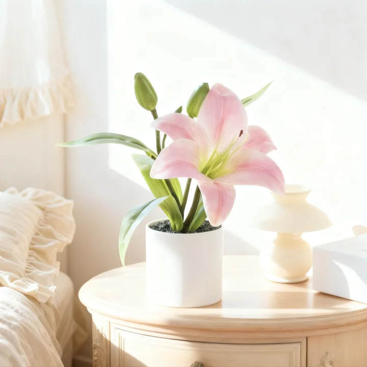 Real-Touch 3D Printed Artificial Light Pink Lily Bundle - Premium Lifelike Faux Flowers for Spring Table Decor