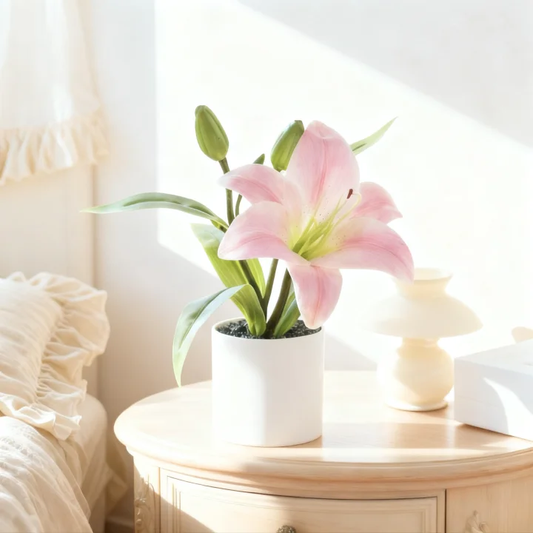Real-Touch 3D Printed Artificial Light Pink Lily Bundle - Premium Lifelike Faux Flowers for Spring Table Decor