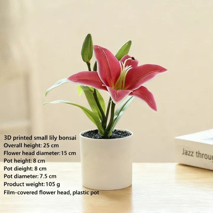 Real-Touch 3D Printed Faux Magenta Lily Bouquet - Vibrant Premium Artificial Flower Stems for Modern Living Room Decor