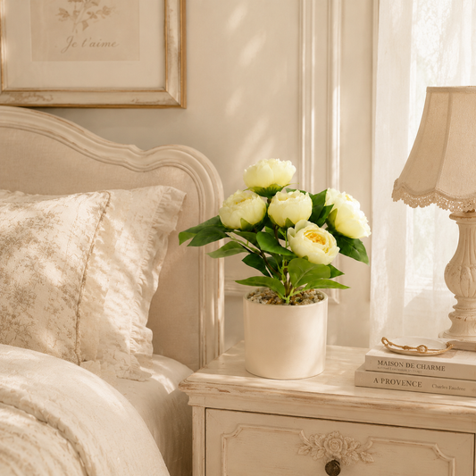 Elegant Champagne Artificial Tea Rose Bush - Real Touch Faux Mini Bonsai Flowers for Modern Aesthetic Decor