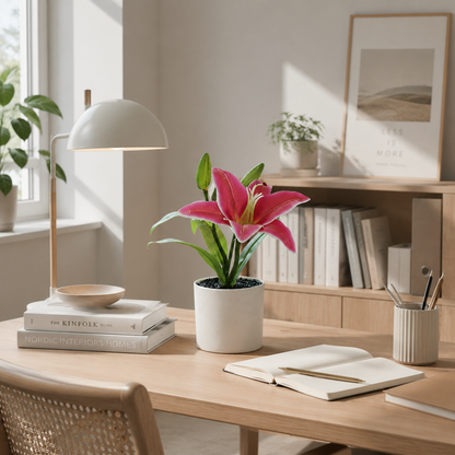 Real-Touch 3D Printed Faux Magenta Lily Bouquet - Vibrant Premium Artificial Flower Stems for Modern Living Room Decor
