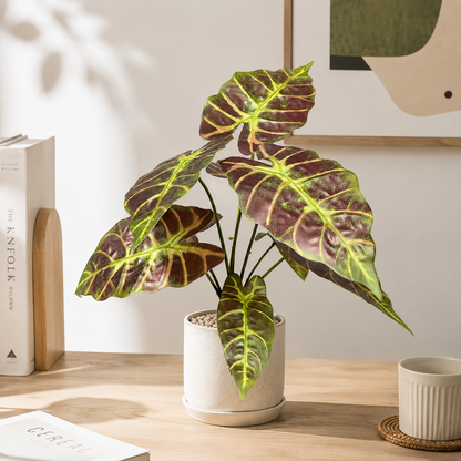 9-Stem Real-Touch Faux Peacock Plant Leaves  - About 12" Artificial Calathea Foliage for Home & Office Decor