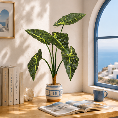 5 leaves 22" Artificial Calathea Leaf Spray - Real-Touch Vibrant Green Peacock Plant Stem for Vase, DIY Floral & Home Office Decor (Stem Only)