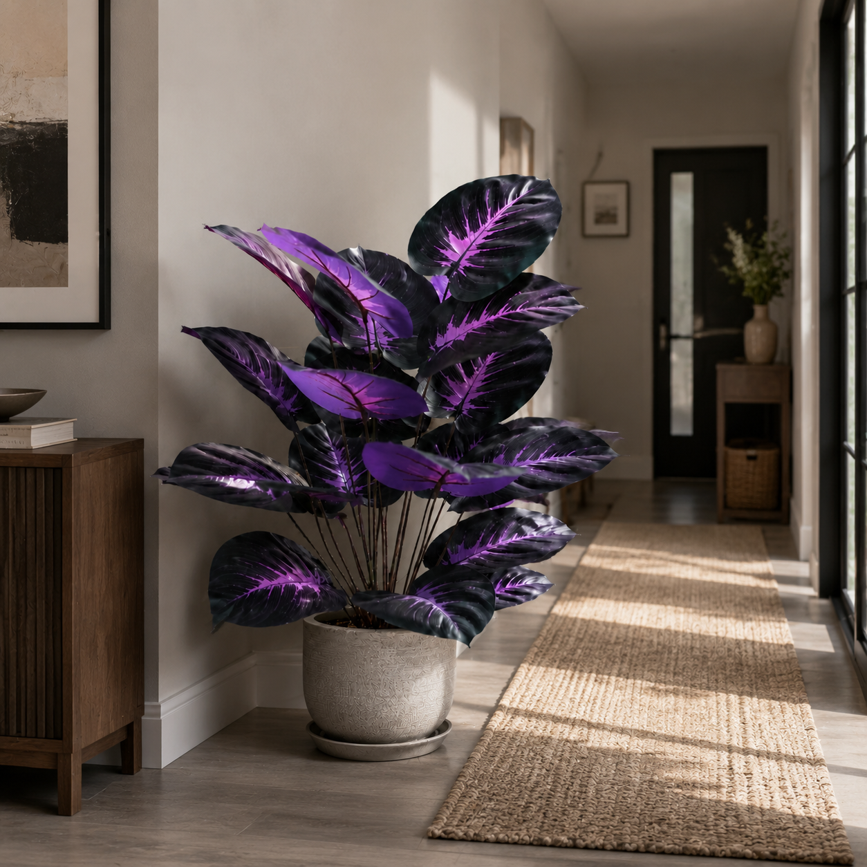 12-Leaf Gothic Faux Black Violet Bush - Halloween Artificial Purple Greenery Stem for Dark Academia Home Decor (Pot Not Included)