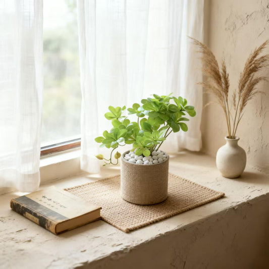 Potted Artificial Hanging Bell Greenery - Light Green Hanging Arrangement Cylindrical Plastic Pot