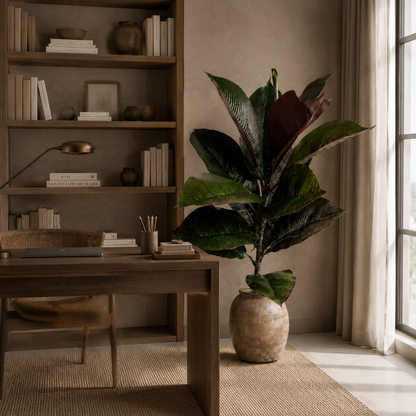 19 in Premium Faux Burgundy Rubber Tree - Real-Touch Artificial Dark Leaf Ficus Elastica Plant for Indoor Home & Office Decor (Pot no Excluded)
