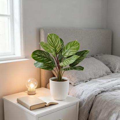 Real-Touch Faux Peacock Plant Stems – 10 Leaves 10" Artificial Calathea Makoyana Leaves for Indoor Home & Office Decor