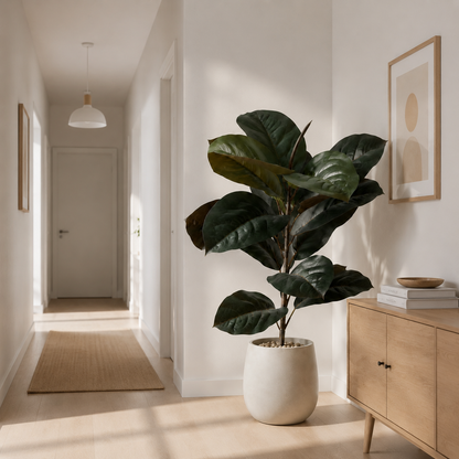 Premium 19 in Artificial Fiddle Leaf Fig Tree – Real-Touch Faux Ficus Lyrata Plant for Indoor Home & Office Decor(Pot Not Included)