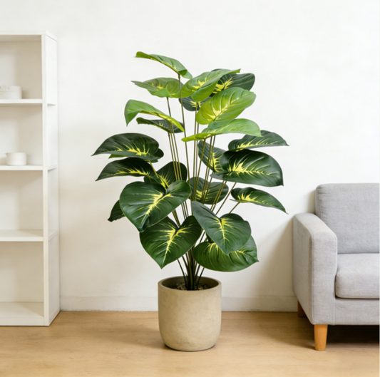 18-Leaf Faux Monstera Evergreen Pothos Plant - Real-Touch Artificial Tropical Bush for Modern Home Living Room Accent & Patio Decor (No Pot)