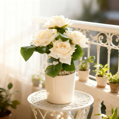 Elegant Champagne Artificial Roses Bunch, Premium Faux Floral Stems for Modern Living Room, Hotel & Office Desk Ornament (Vase Excluded)