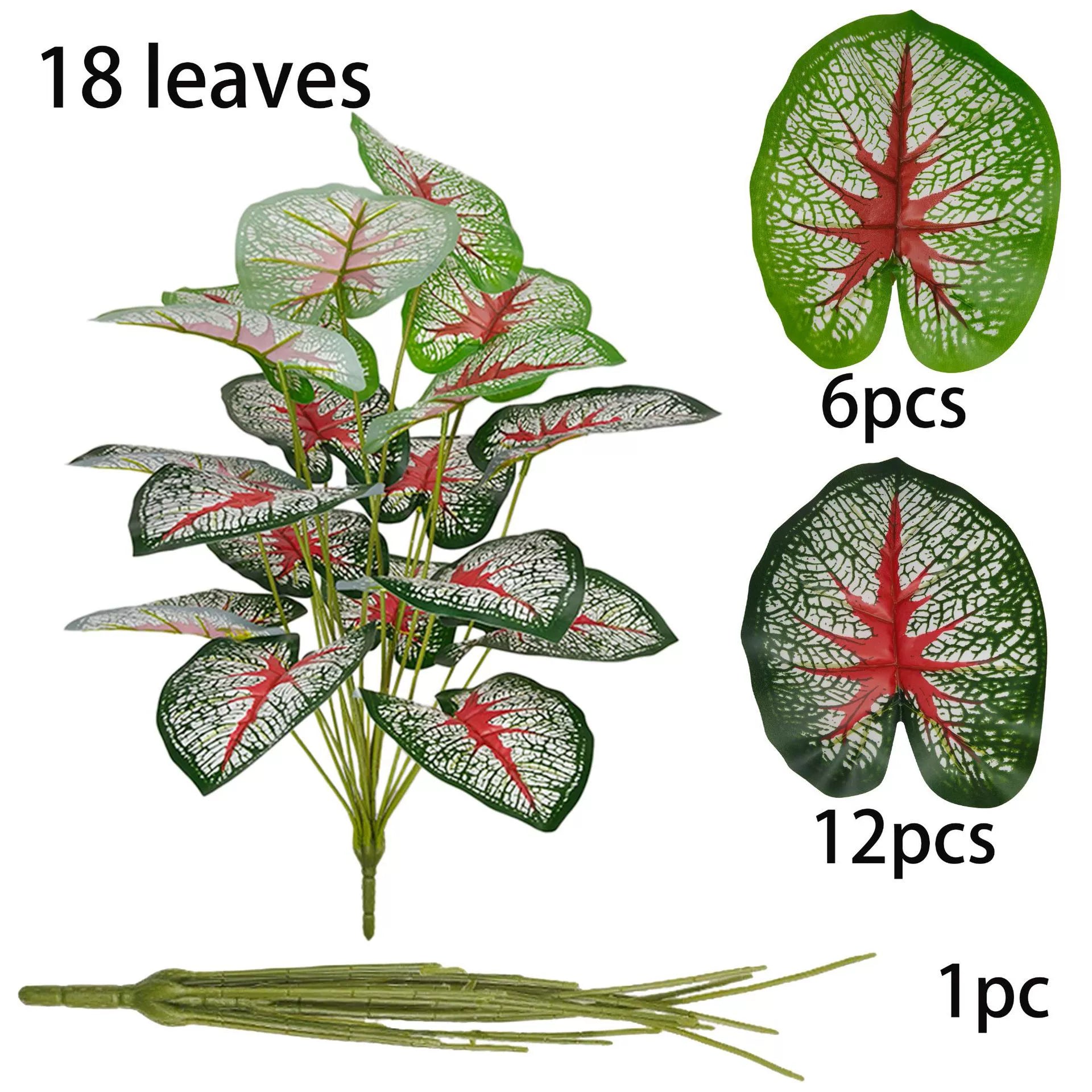 Artificial Red Heart Caladium Floor Plant - 18-Stem Red Heart(without Pot)