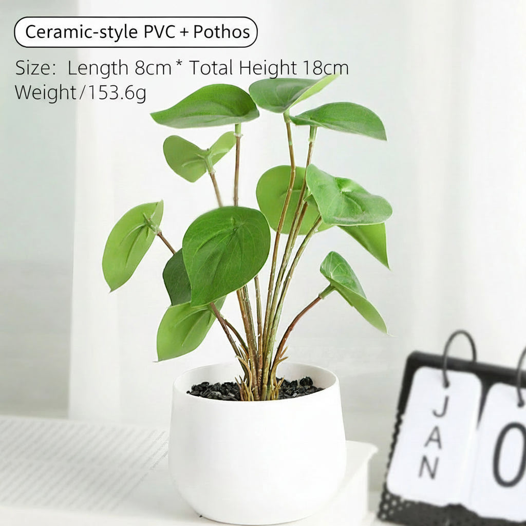 Assorted Potted Artificial Plants and Flowers - Faux Ceramic PVC Pot+Pothos Artificial Flower