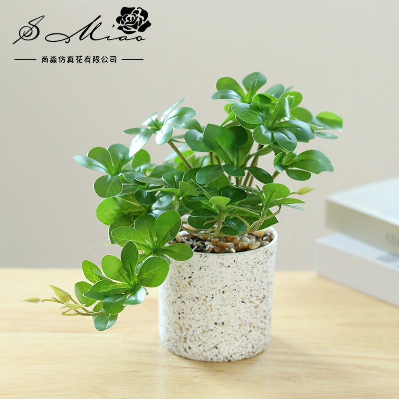 Potted Artificial Hanging Bell Greenery - Dark Green Hanging Arrangement Cylindrical Plastic Pot