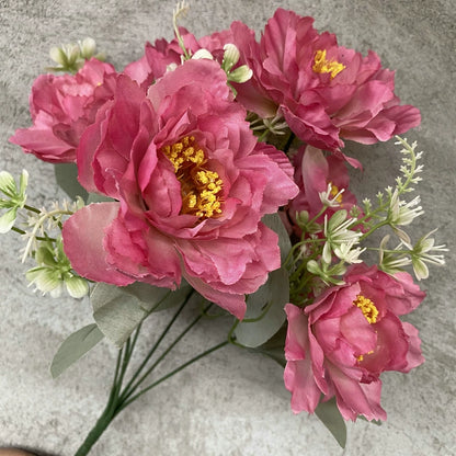 Artificial Six-Head Peony Flower Bouquet - Rose Red