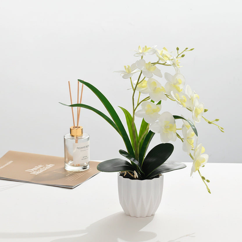 Potted Artificial Three-Branch Orchid - 2025472 White Three-Branch Orchid Arrangement