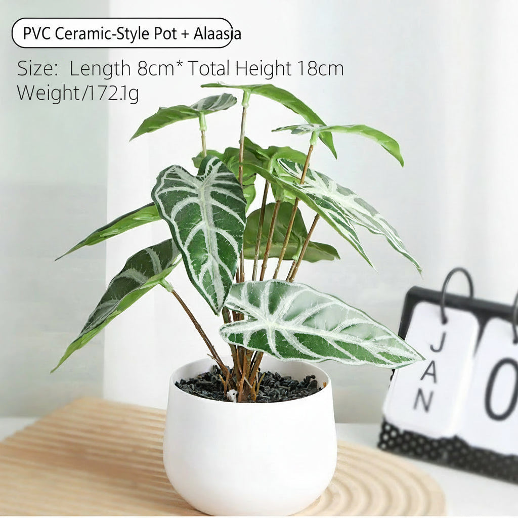 Assorted Potted Artificial Plants and Flowers - Faux Ceramic PVC Pot+Alocasia
