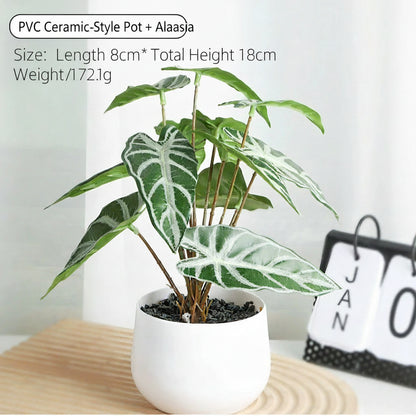 Assorted Potted Artificial Plants and Flowers - Faux Ceramic PVC Pot+Alocasia