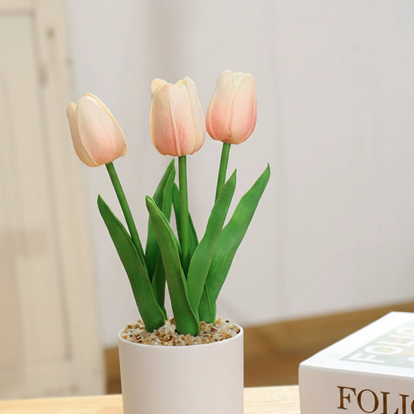 Potted Artificial PU Tulip Arrangement - 091890 PU Tulip Champagne Arrangement