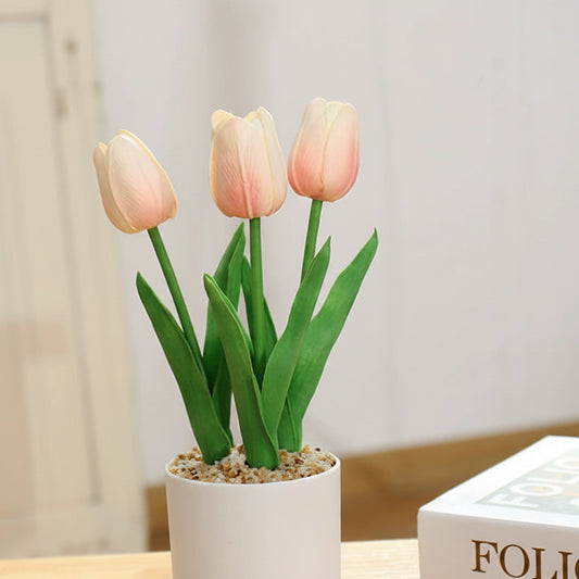 Potted Artificial PU Tulip Arrangement - 091890 PU Tulip Champagne Arrangement