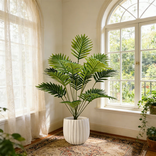 Deluxe 24-Frond Large Artificial Areca Palm Tree - Ultra-Realistic Faux Tropical Greenery for Patio, Office & Large Spaces (Planter Not Included)