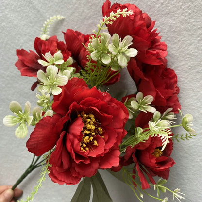 Artificial Six-Head Peony Flower Bouquet - Red