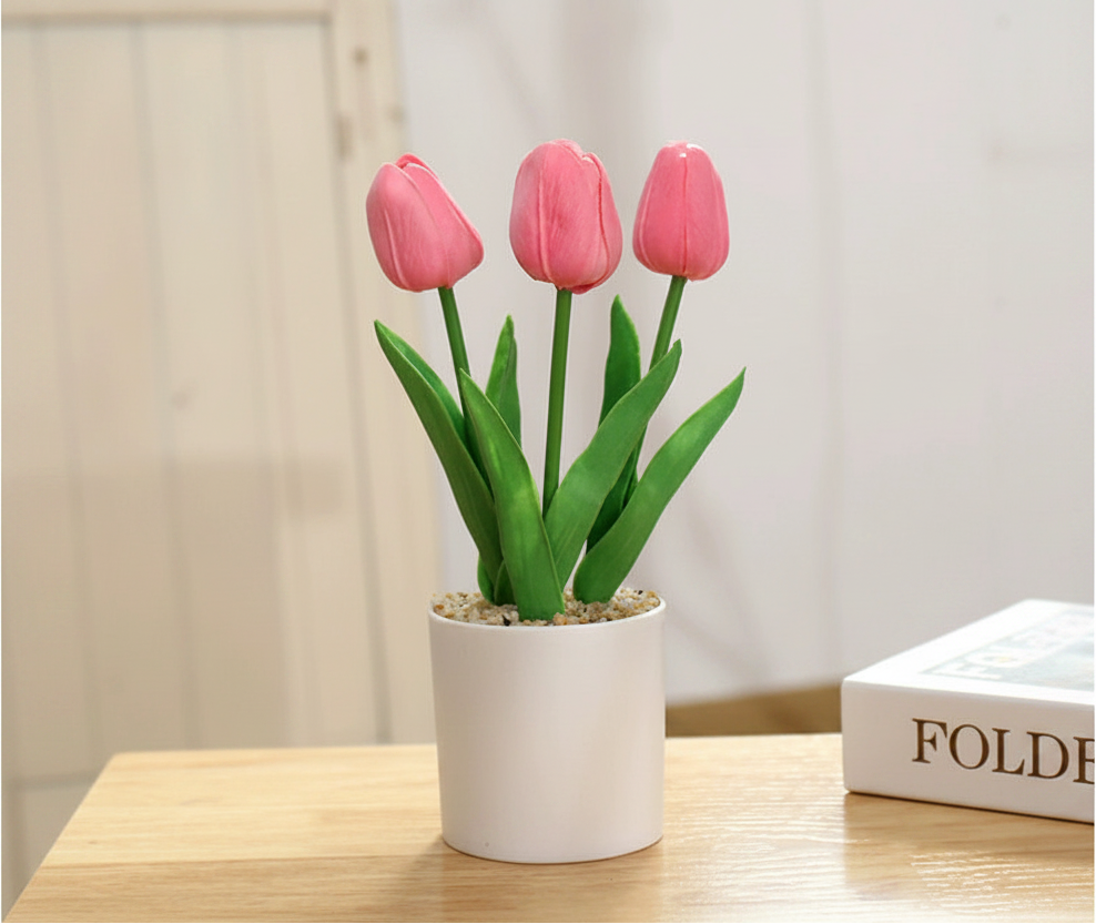 Potted Artificial PU Tulip Arrangement - 091888 PU Tulip Pink Arrangement