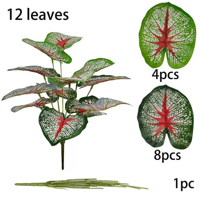 Artificial Red Heart Caladium Floor Plant - 12-Stem Red Heart(without Pot)