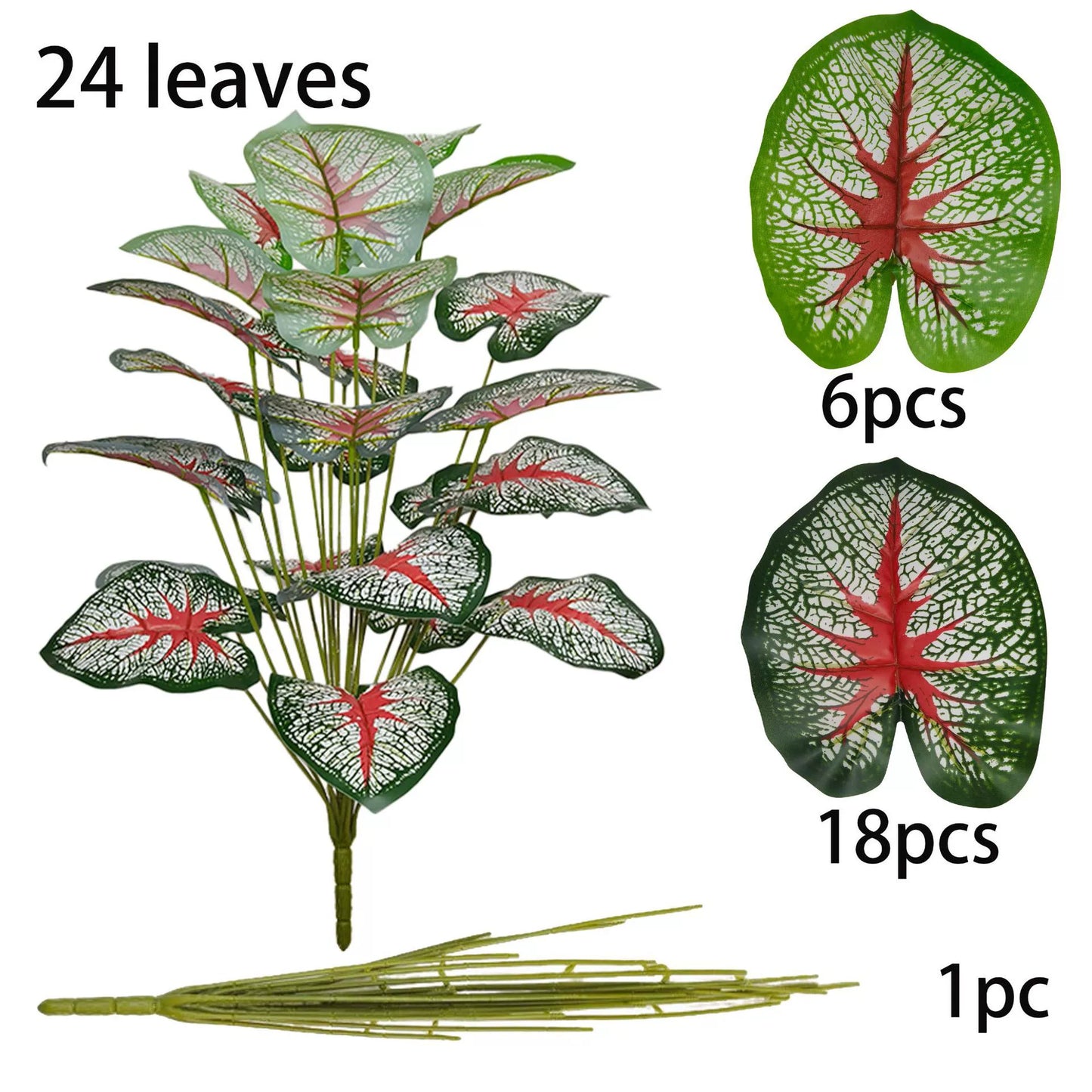 Artificial Red Heart Caladium Floor Plant - 24-Stem Red Heart(without Pot)