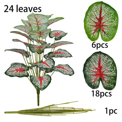 Artificial Red Heart Caladium Floor Plant - 24-Stem Red Heart(without Pot)
