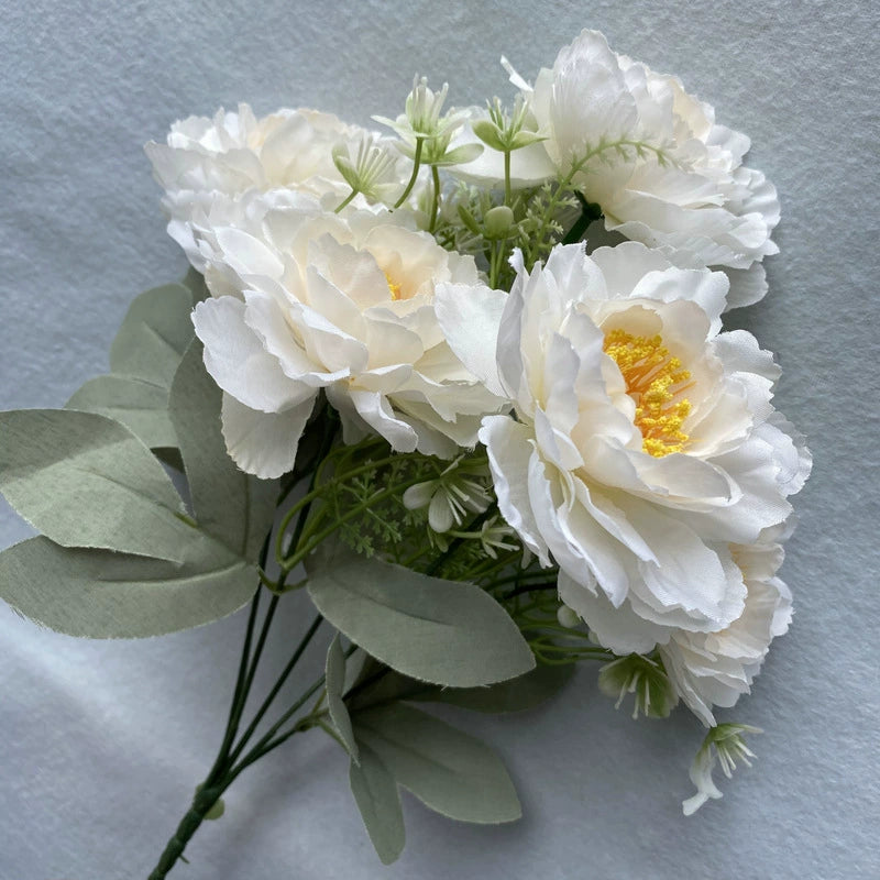 Artificial Six-Head Peony Flower Bouquet - White