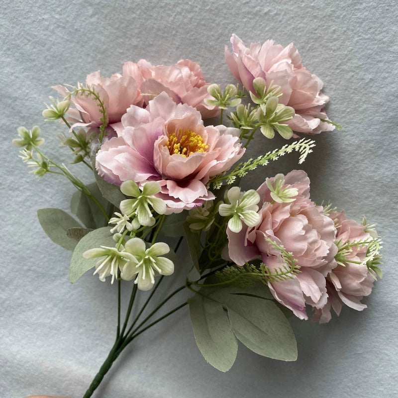 Artificial Six-Head Peony Flower Bouquet - Purple Pink