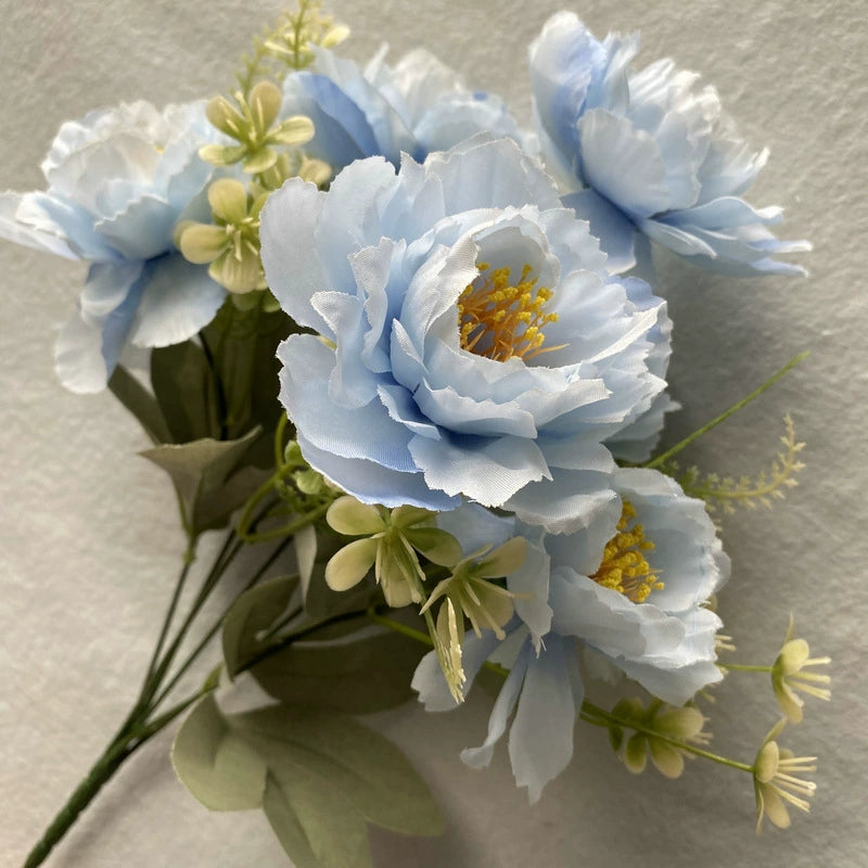 Artificial Six-Head Peony Flower Bouquet - Light Blue