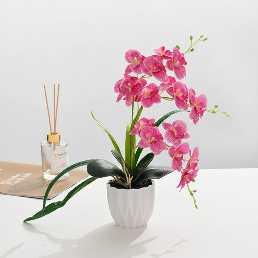 Potted Artificial Three-Branch Orchid - 2025470 Rose Red Three-Branch Orchid Arrangement