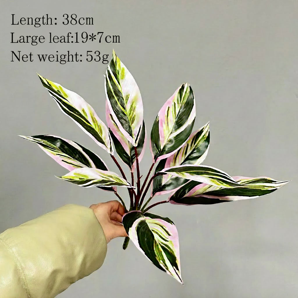Artificial Tropical Leaf Stems for Home Arrangements - 10-Leaf Aglaonema-Pink