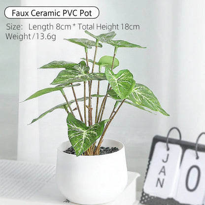 Assorted Potted Artificial Plants and Flowers - Faux Ceramic PVC Pot+Hoof-Shaped Leaf