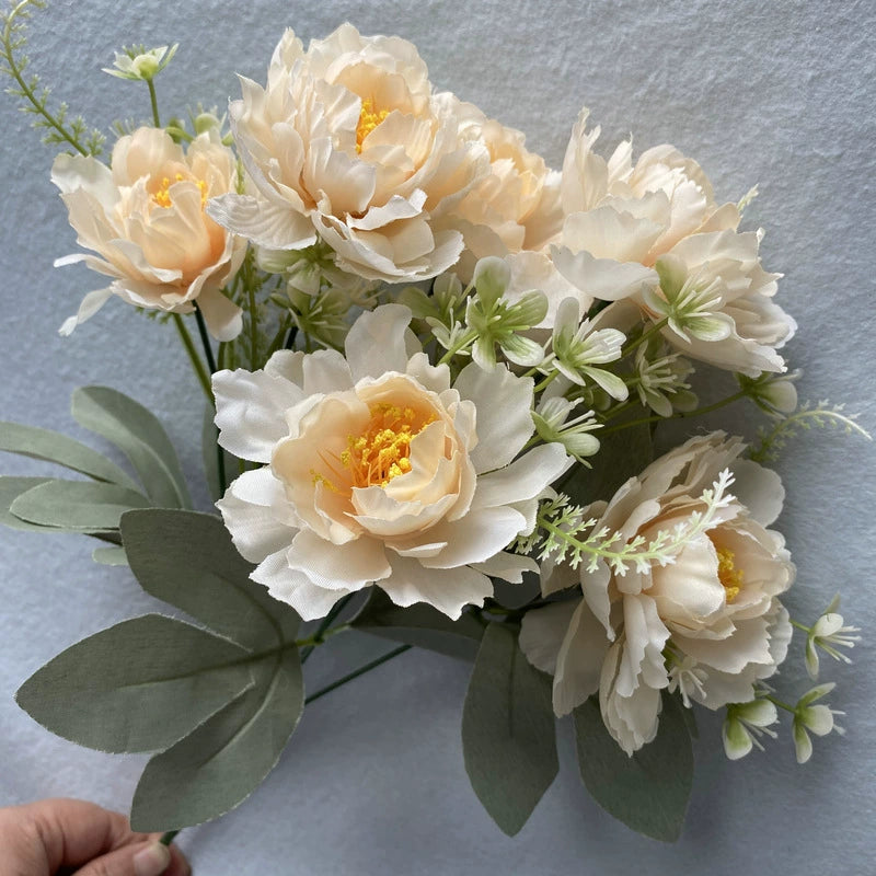 Artificial Six-Head Peony Flower Bouquet - Champagne