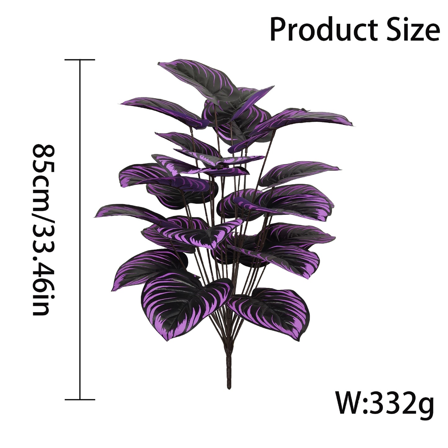 24-Leaf Large Halloween Faux Dark Violet Bush - Moody Gothic Faux Plant for Floor Vase & Table Centerpiece (No Pot)