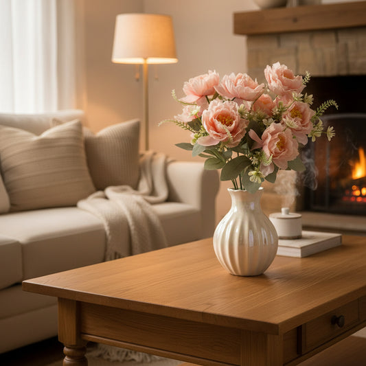 Artificial Six-Head Peony Flower Bouquet - Nude Pink