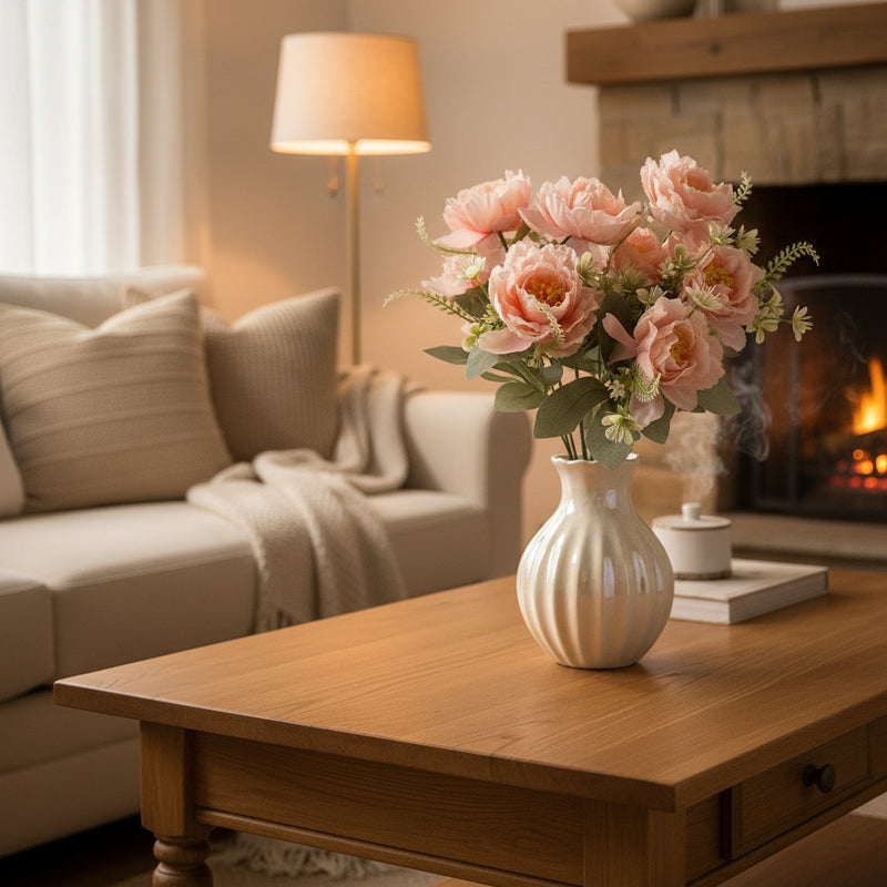 Blush Pink Silk Peony Stem - Real-Touch 6-Petal Faux Peony Flower for Nursery Decor & Romantic Wedding Florals (Vase Not Included)