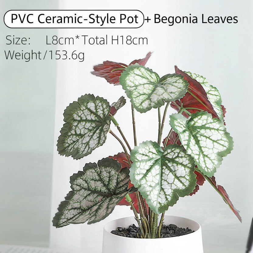Assorted Potted Artificial Plants and Flowers - Faux Ceramic PVC Pot+Begonia Leaf