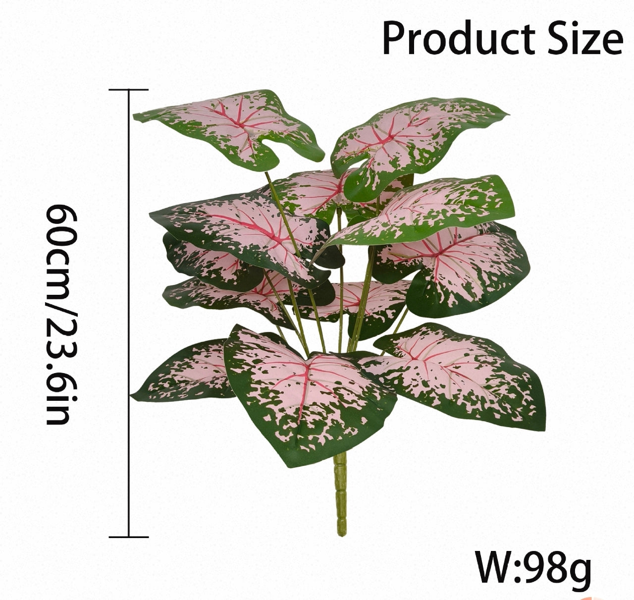 Real Touch Artificial Caladium Plant (12 Leaves) - Lifelike Faux Elephant Ear Foliage for Entryway & Tabletop Decor, UV Resistant Silk Greenery (Pot Not Included)