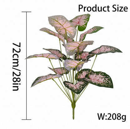 Lifelike Faux Caladium Houseplant (18 Leaves) - Vibrant Artificial Elephant Ear Plant for Living Room, Dining Table & Porch, Faux Silk Greenery (No Pot Included)
