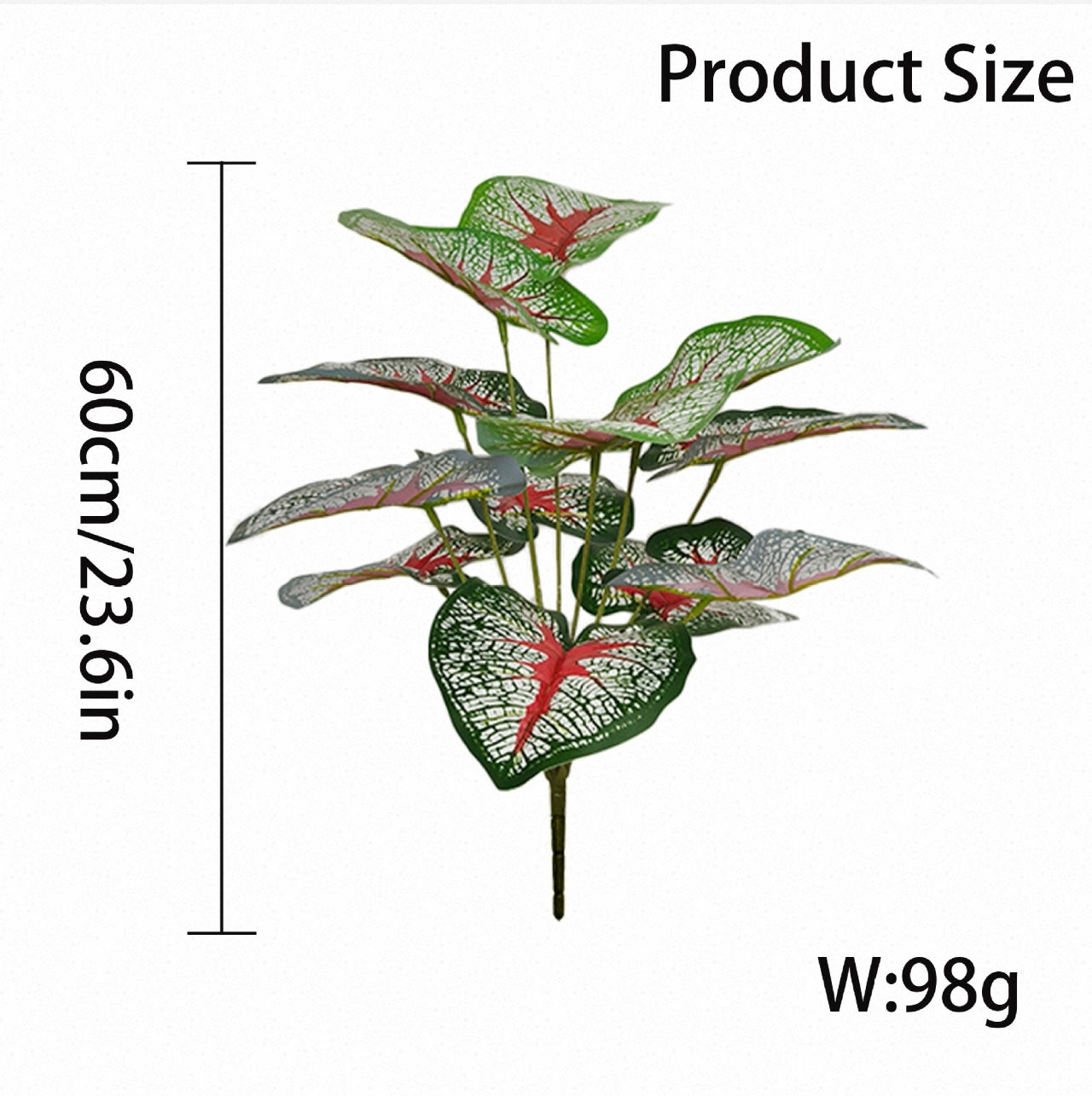 Real Touch Artificial Caladium Plant (12 Leaves) - Lifelike Faux Elephant Ear Foliage for Entryway & Tabletop Decor (Pot Not Included)