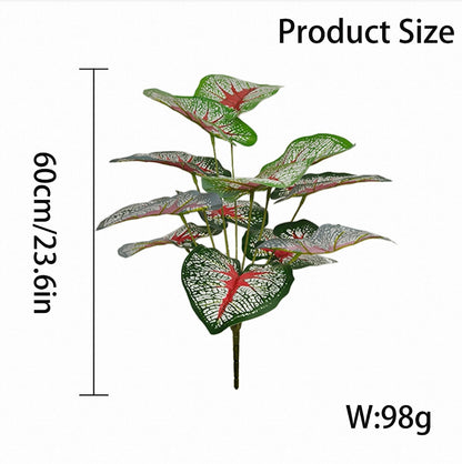 Real Touch Artificial Caladium Plant (12 Leaves) - Lifelike Faux Elephant Ear Foliage for Entryway & Tabletop Decor (Pot Not Included)