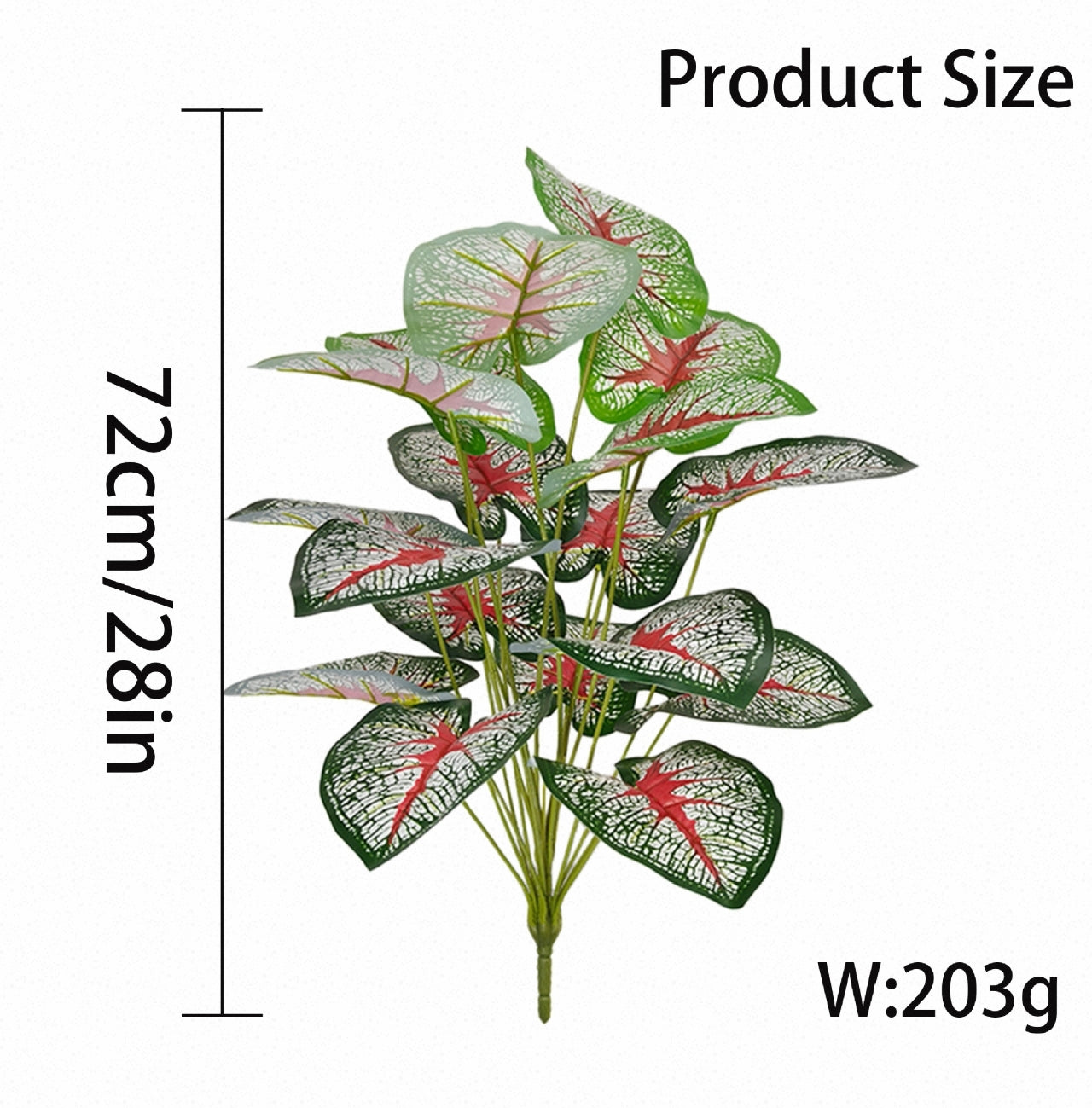 Lifelike Faux Caladium Houseplant (18 Leaves) - Vibrant Artificial Elephant Ear Plant for Living Room, Dining Table & Porch (No Pot Included)
