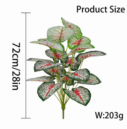Lifelike Faux Caladium Houseplant (18 Leaves) - Vibrant Artificial Elephant Ear Plant for Living Room, Dining Table & Porch (No Pot Included)