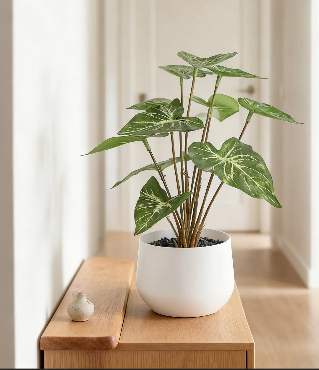 Faux Horseshoe  Leaves Potted Plant - 7" Real Touch Artificial Greenery in White Ceramic Pot for Desk, Modern Home & Office Decor